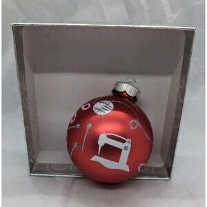 Martha Stewart Everyday MSE Red Vintage Sewing Theme Glass Ornament Ball Bulb